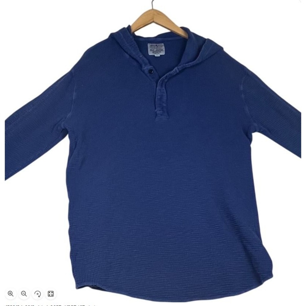 Lucky Brand Mens Blue Waffle Knit Thermal Hoodie Long Sleeve L Handcrafted